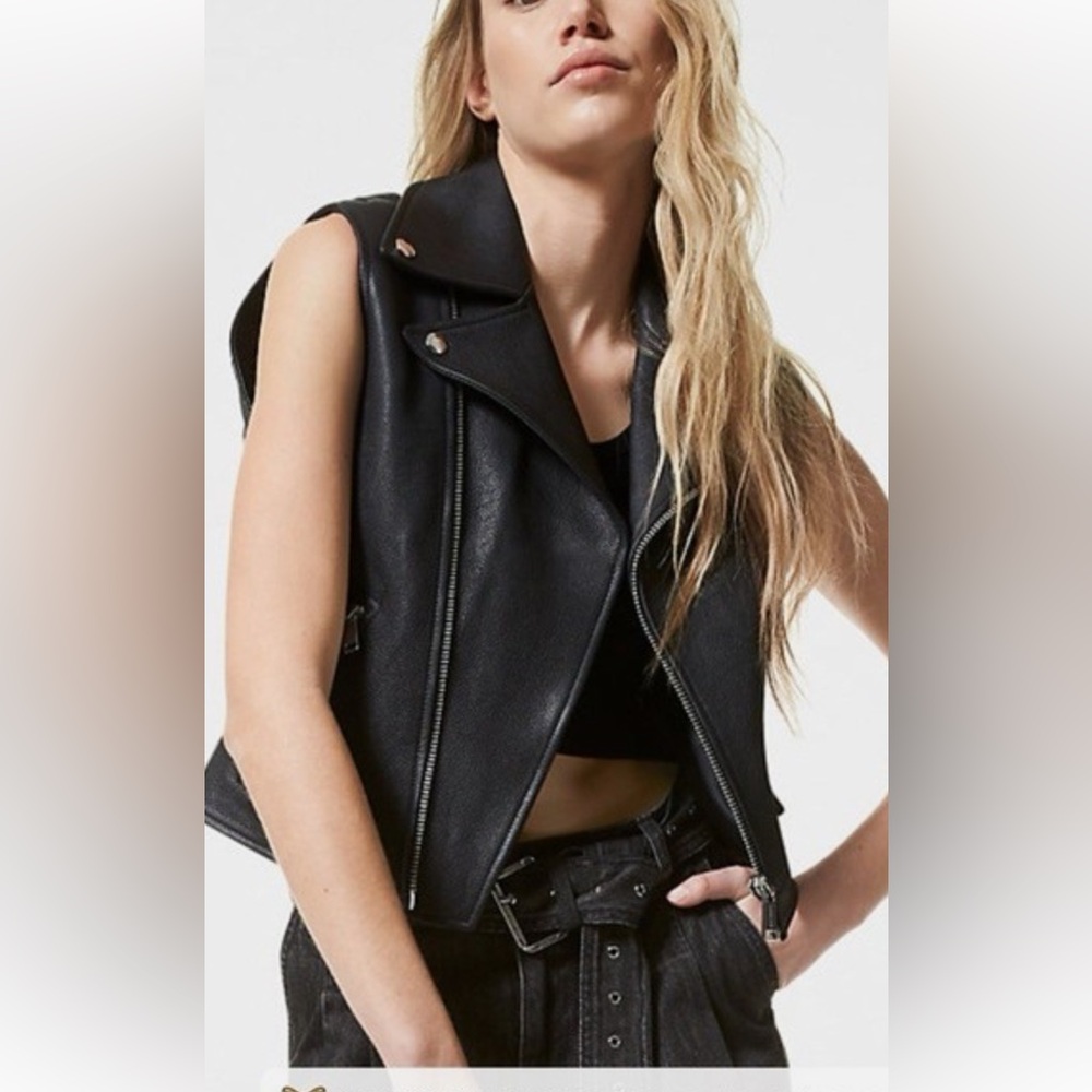 MICHAEL MICHAEL KORS Pebbled Leather Moto Vest Size M - Never Worn NWT